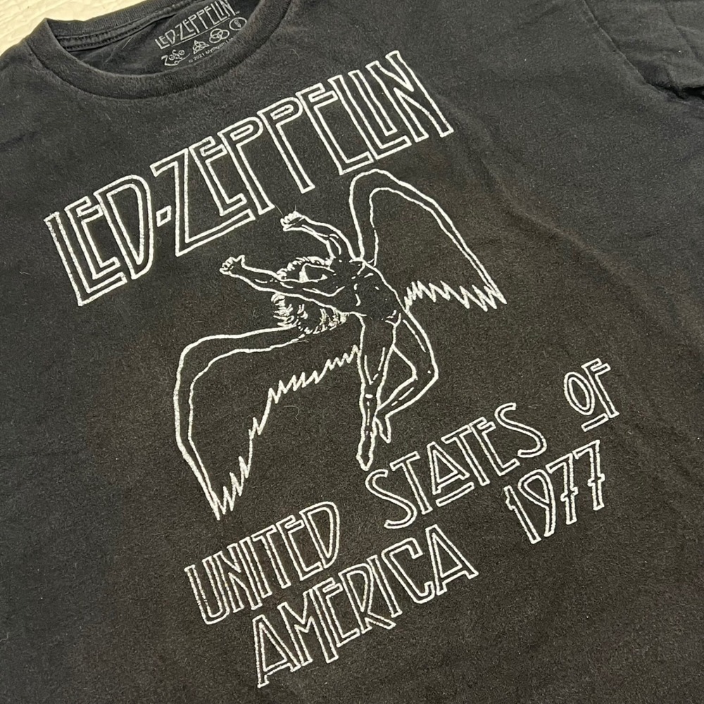 Led Zeppelin USA 1977 Tour Graphic Tee Black Cotton XL Swan Song Icarus Shirt